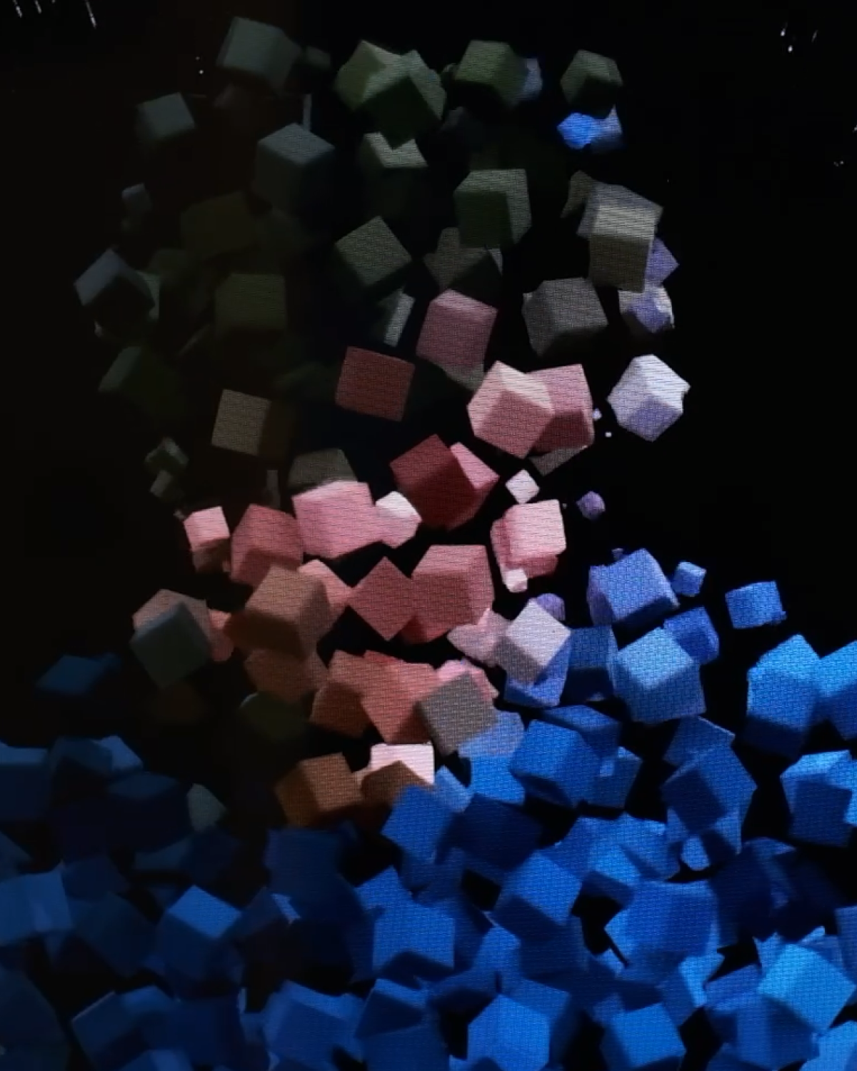 Színes, mozgó digitális töredékek a Fragmentation installációban
